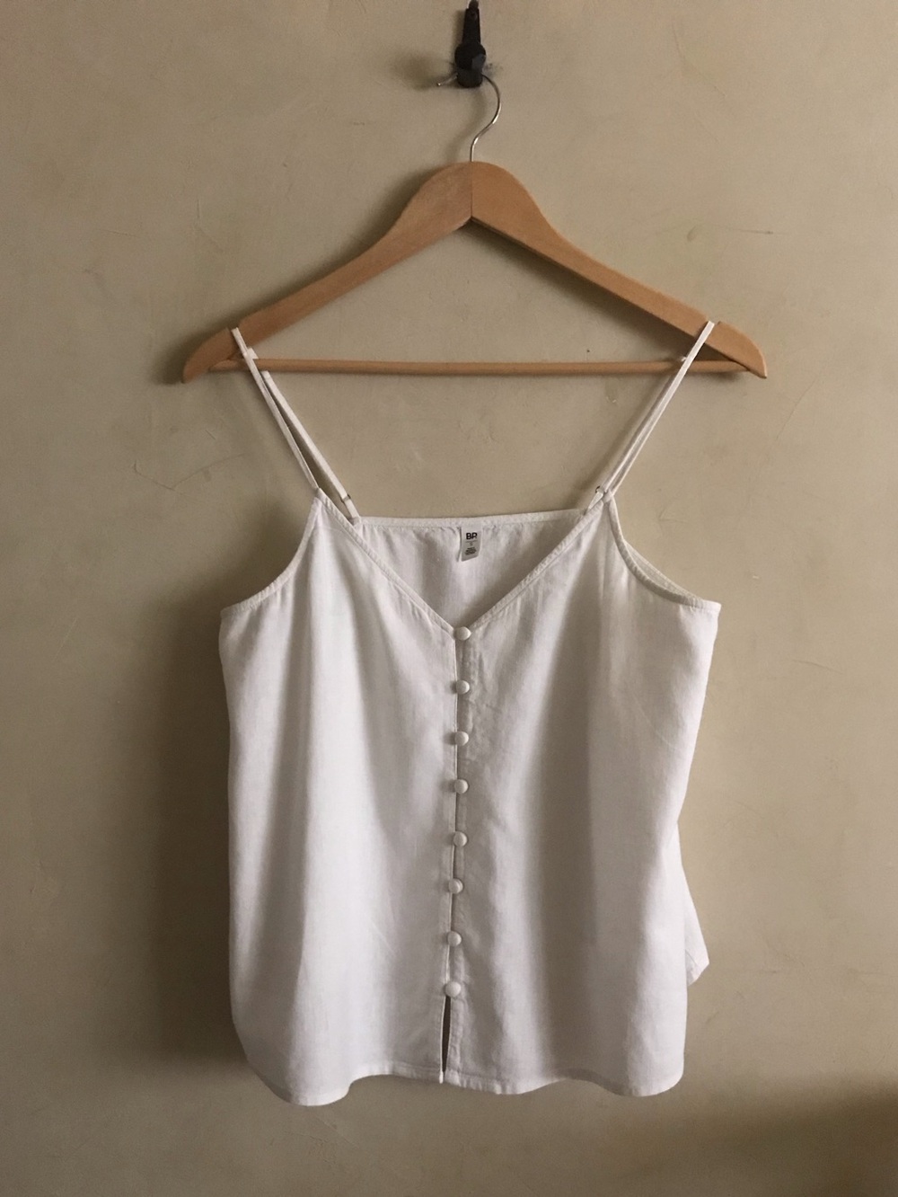 White Linen Blend Spaghetti Strap Cami
